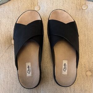 Clarks Women's Black Leather slip ons